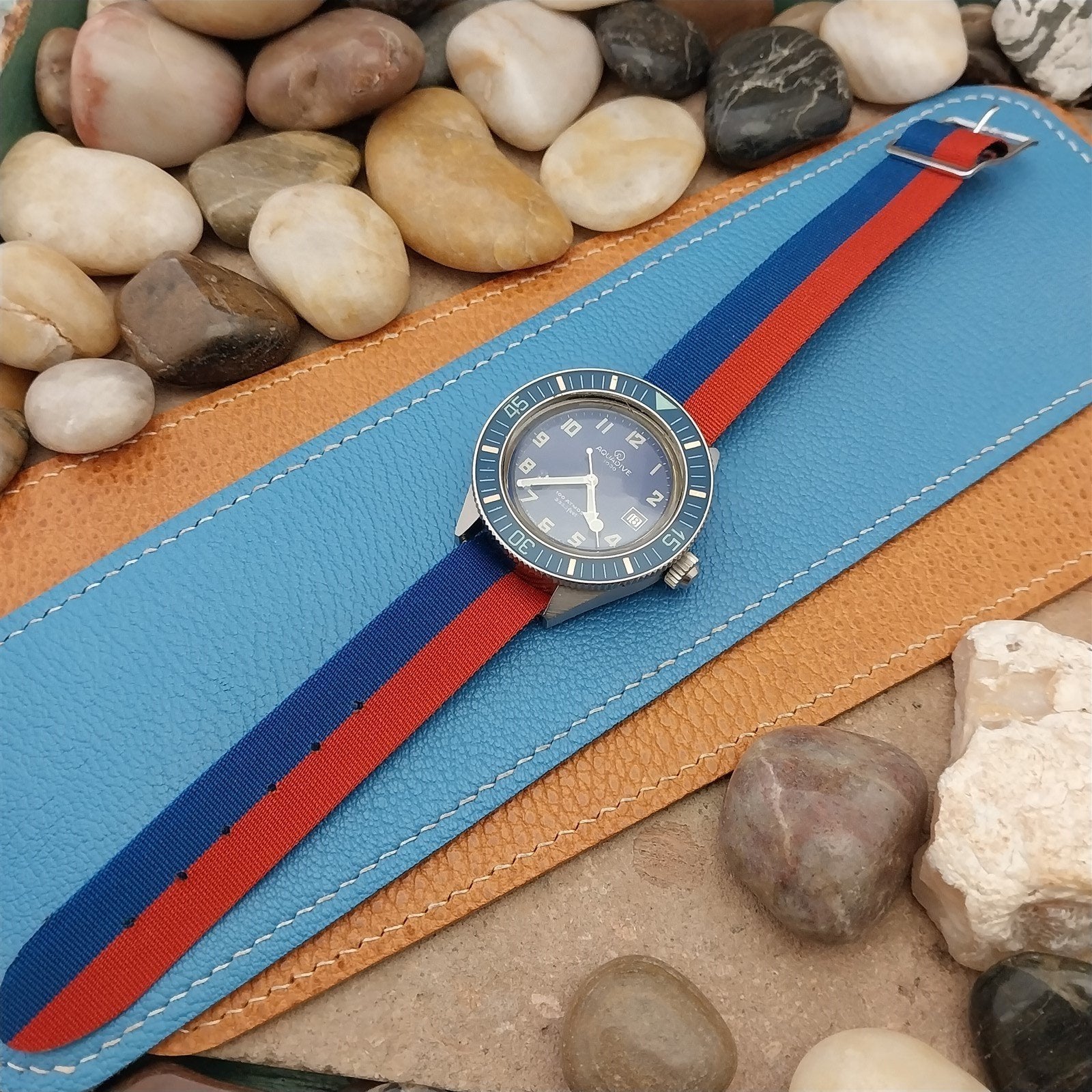 Vintage 18mm 1960s Reversible Striped Perlon Classic Single Pass NOS Watch Band