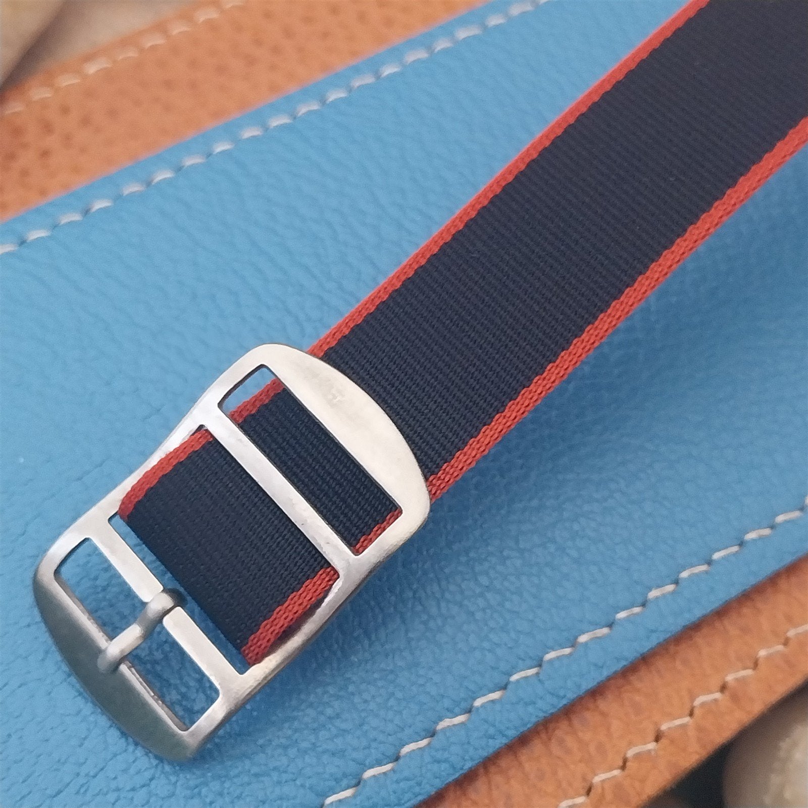 Vintage 18mm Union Blue & Red Perlon Classic 1960s Single Pass Field Watch Band