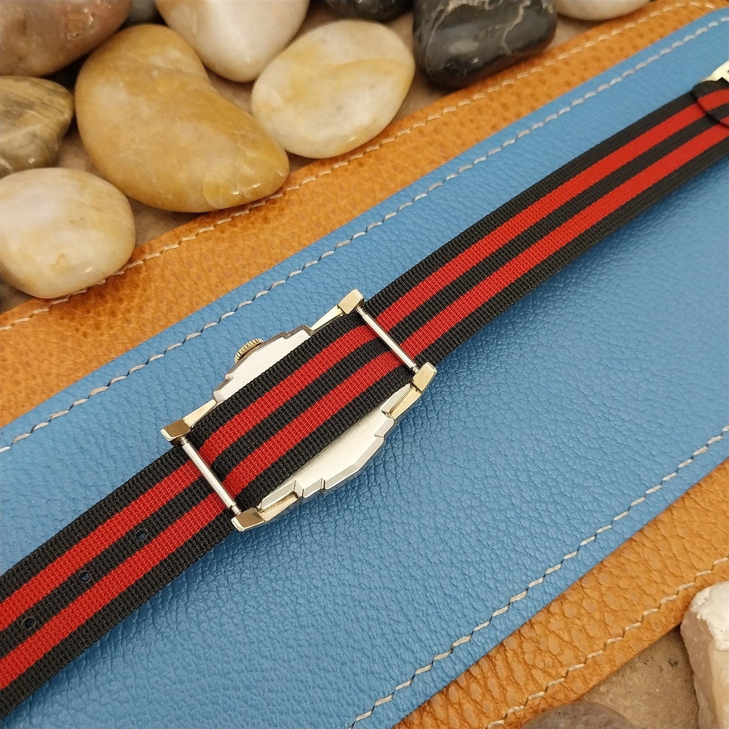 Vintage 16mm 1960s Striped Perlon Classic Single Pass Unused NOS Watch Band