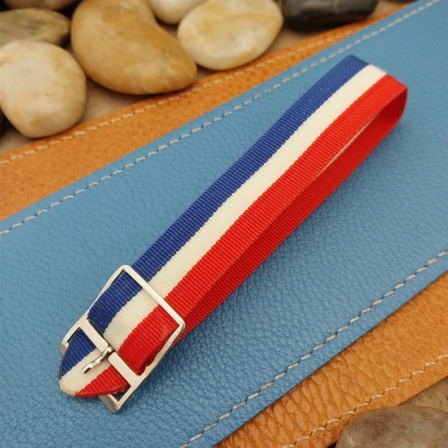 Perlon 18mm Red White & Blue Classic Single Pass Unused 1960s Vintage Watch Band