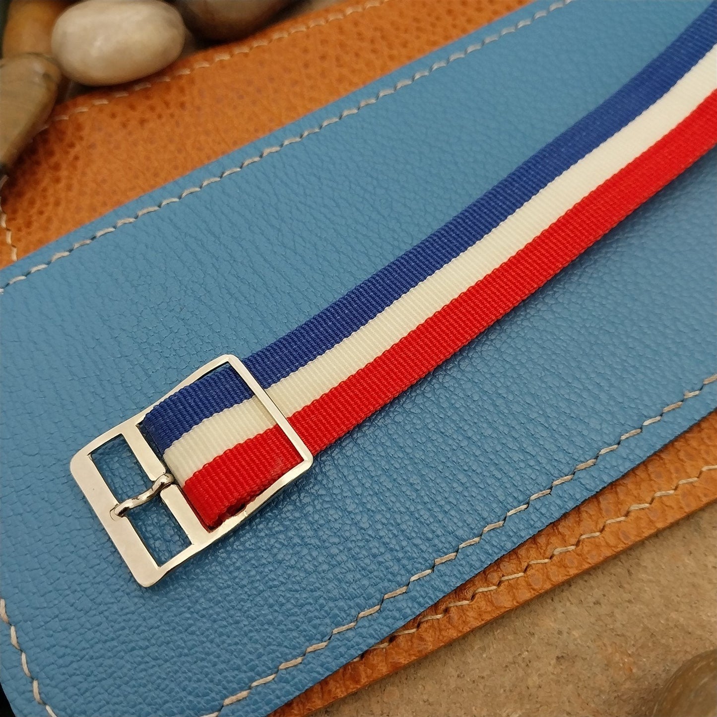 Perlon 18mm Red White & Blue Classic Single Pass Unused 1960s Vintage Watch Band