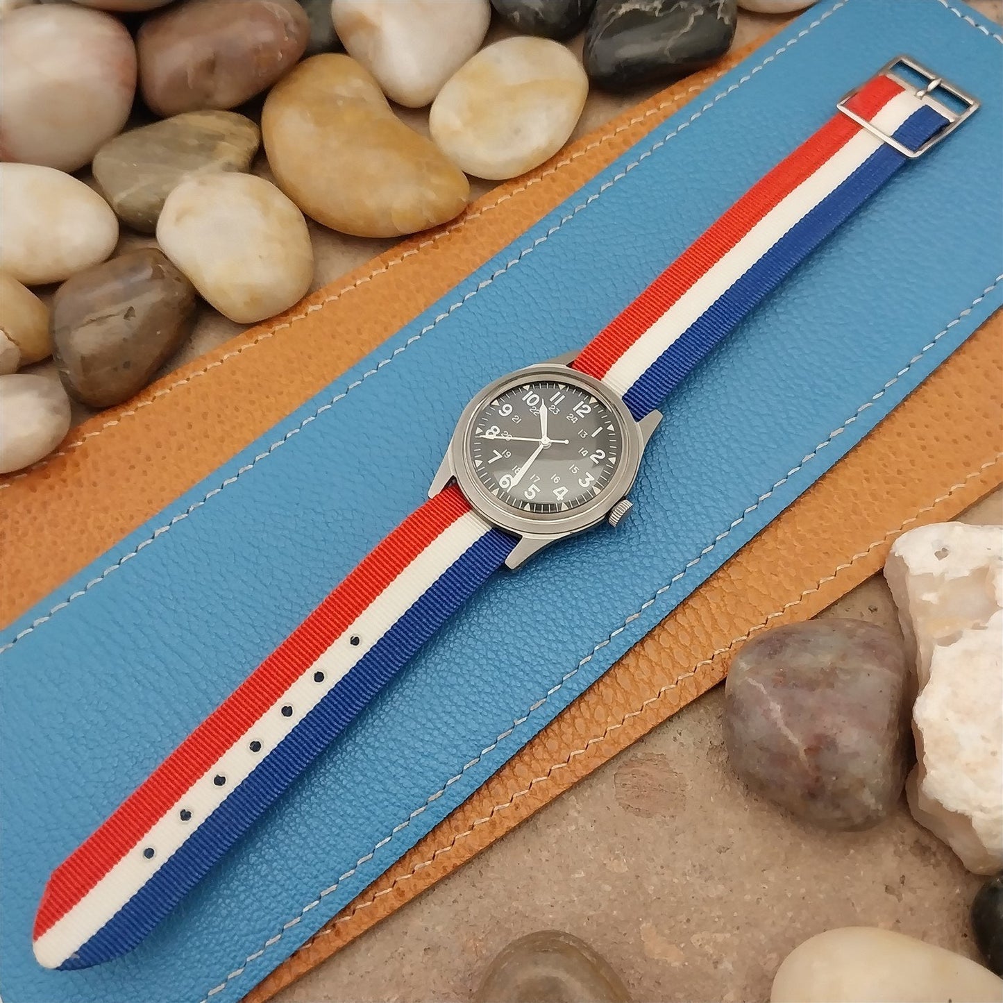 Perlon 18mm Red White & Blue Classic Single Pass Unused 1960s Vintage Watch Band