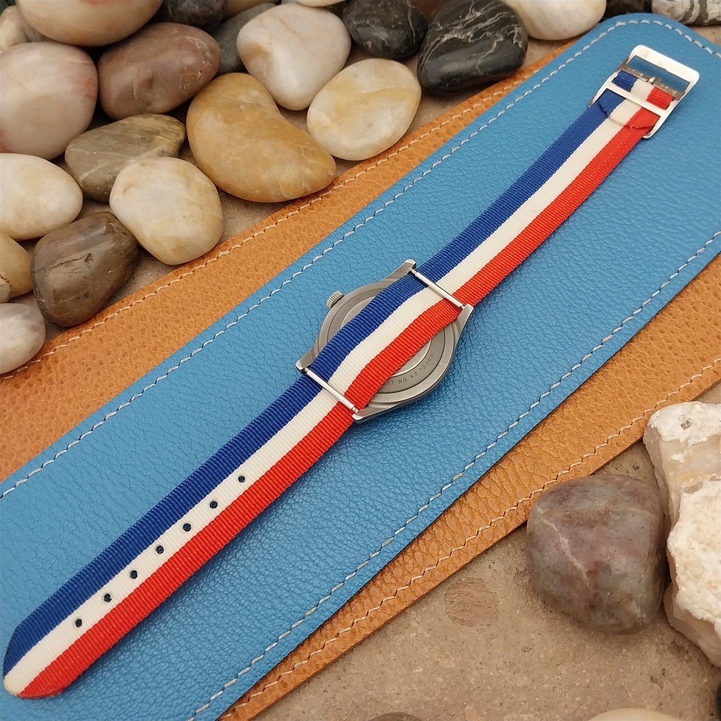 Perlon 18mm Red White & Blue Classic Single Pass Unused 1960s Vintage Watch Band