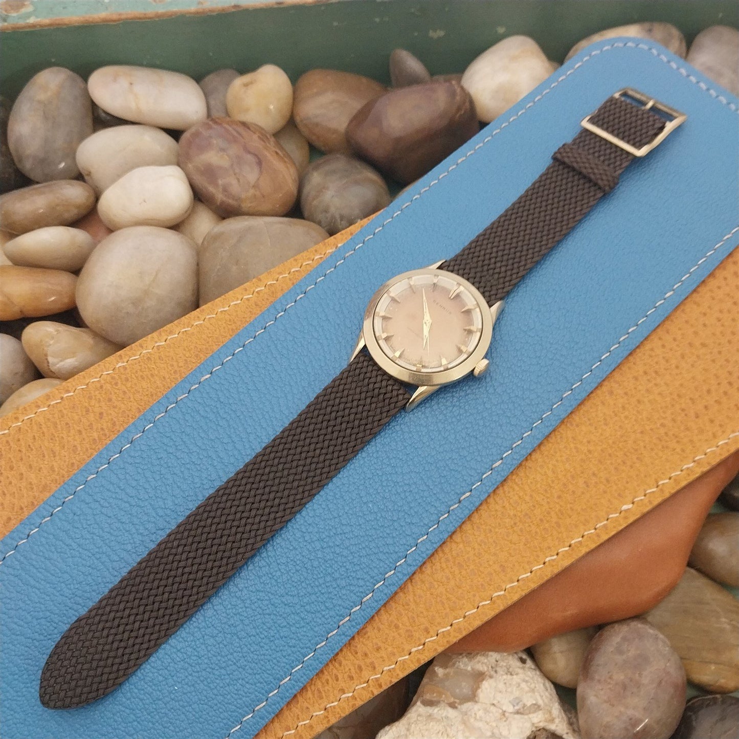 18mm NOS 1960s-1970s Graf Swiss Brown Perlon Mesh Classic 2-piece Watch Strap
