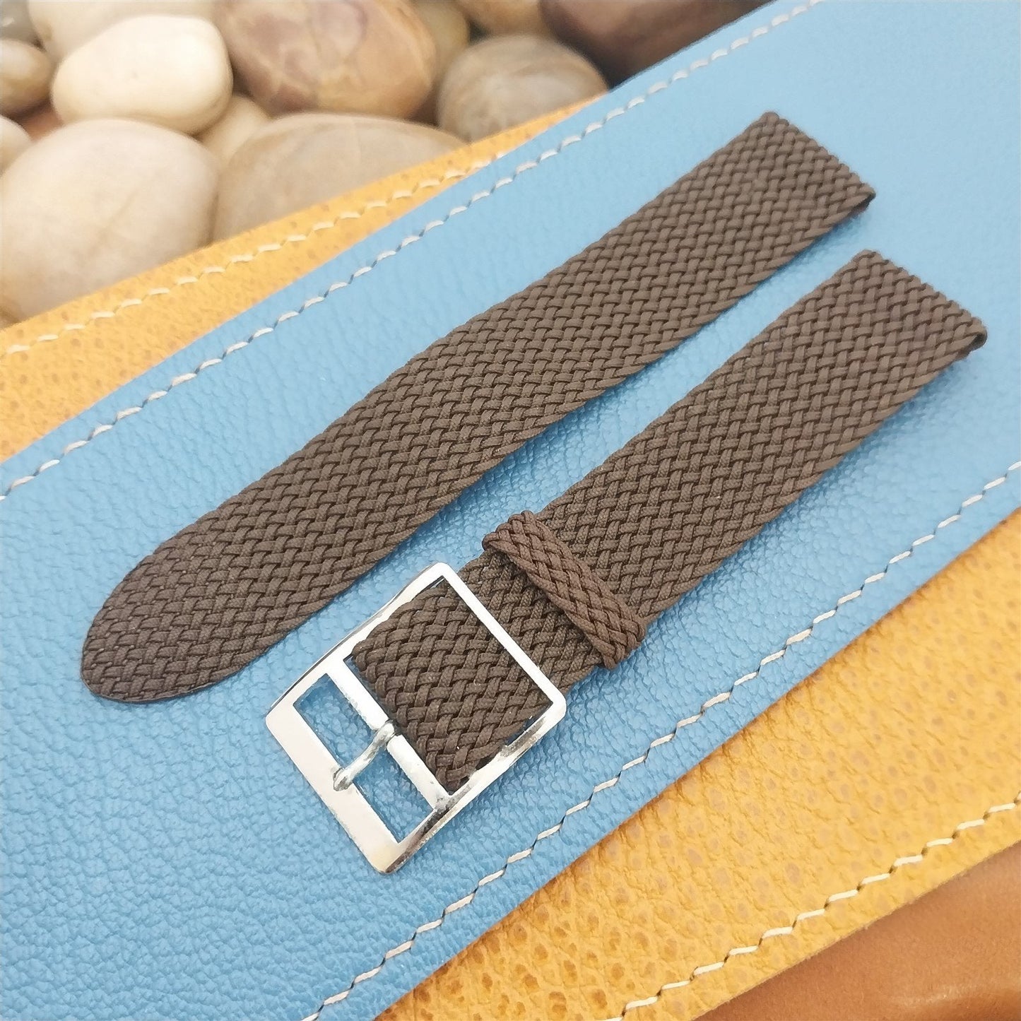 19mm Brown Perlon Mesh 2-piece Unused nos Unused 1960s 1970s Vintage Watch Band