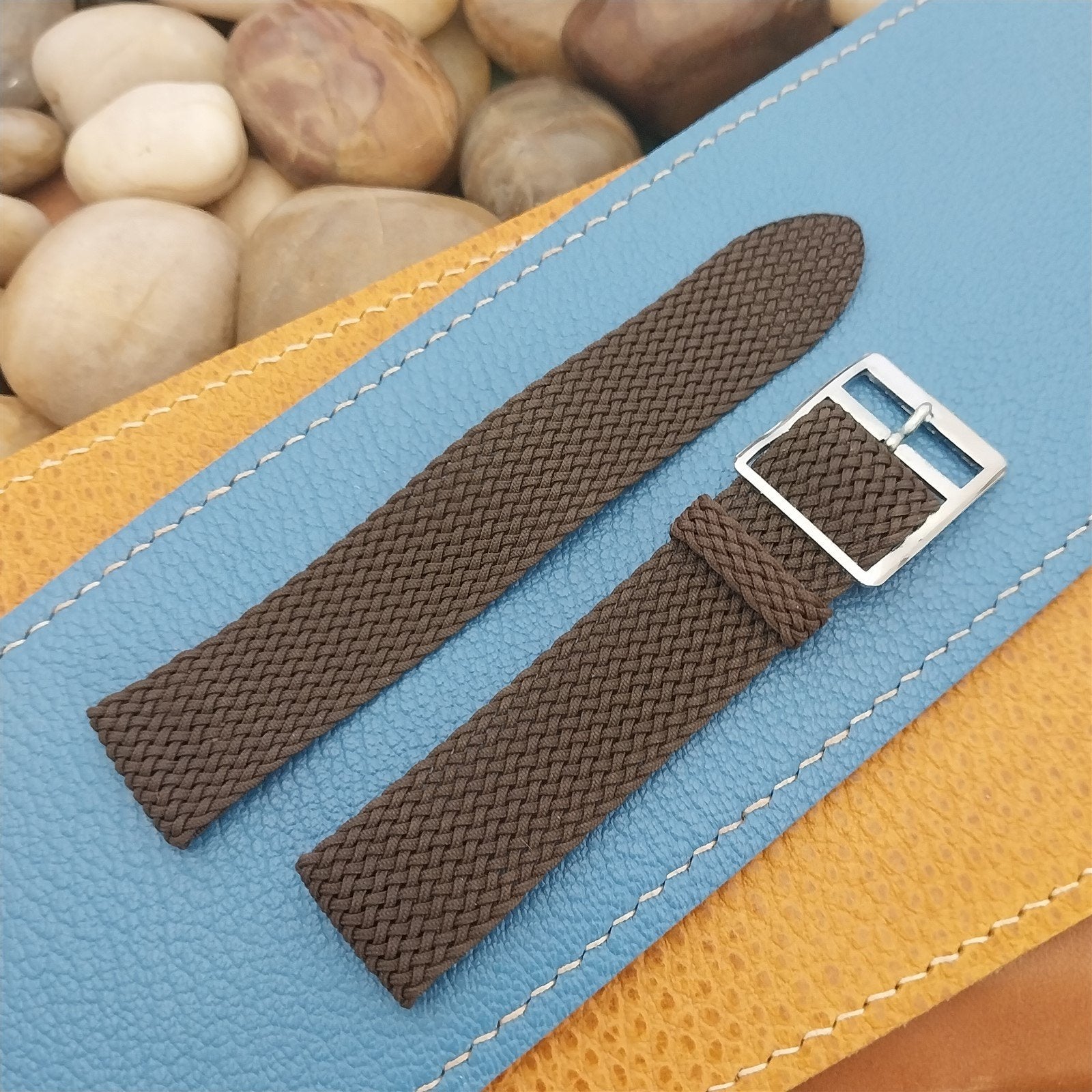 19mm Brown Perlon Mesh 2-piece Unused nos Unused 1960s 1970s Vintage Watch Band