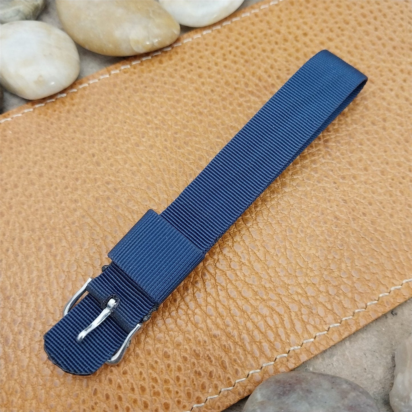 16mm Blue Nylon Single Pass A-11 nos Vintage Watch Band & Elgin Buckle