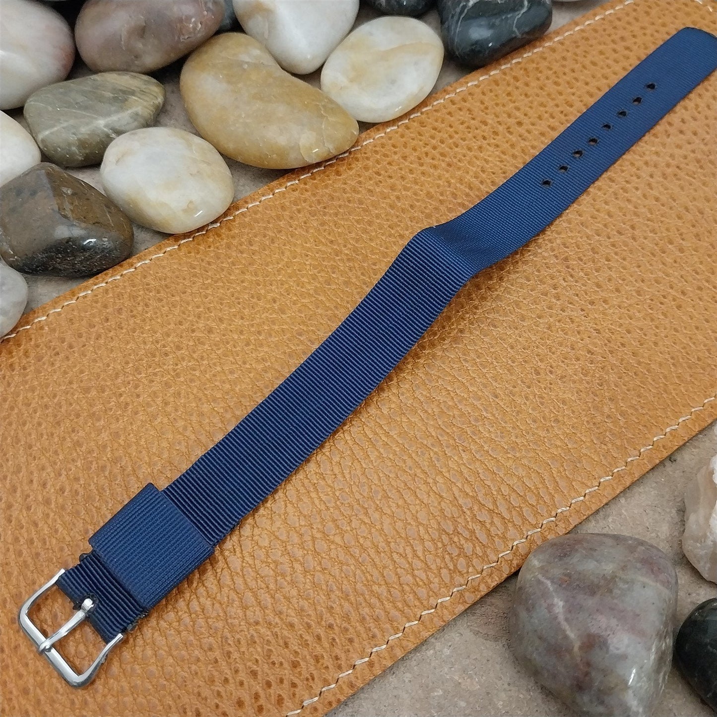 16mm Blue Nylon Single Pass A-11 nos Vintage Watch Band & Elgin Buckle