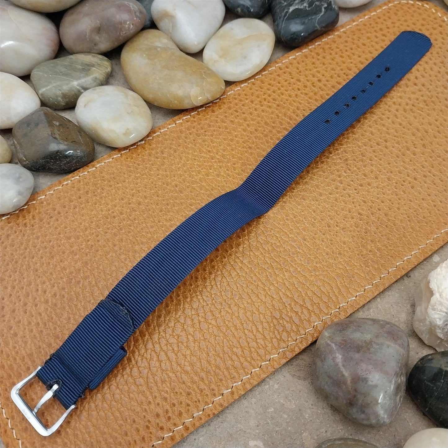 16mm Blue Nylon Single Pass A-11 nos Vintage Watch Band & Elgin Buckle