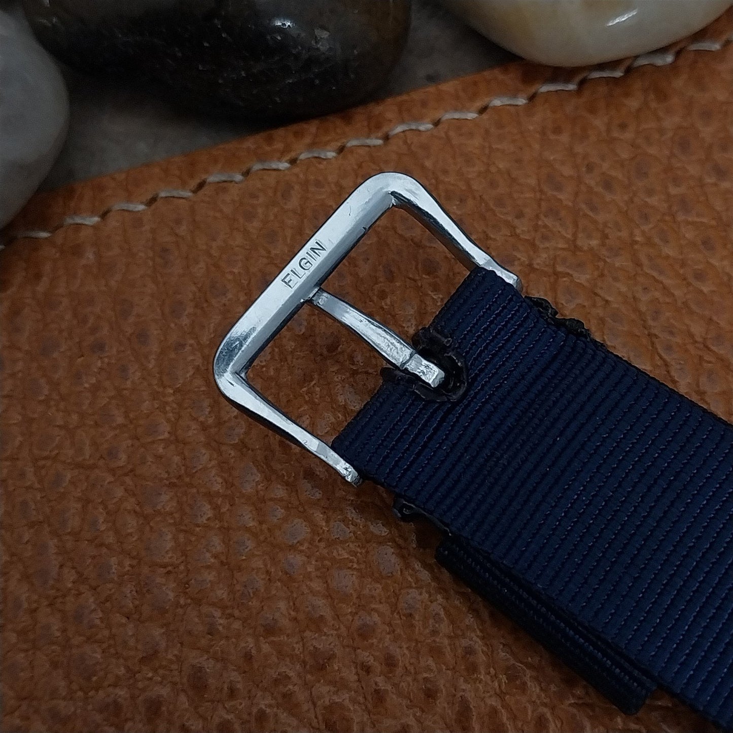 16mm Blue Nylon Single Pass A-11 nos Vintage Watch Band & Elgin Buckle