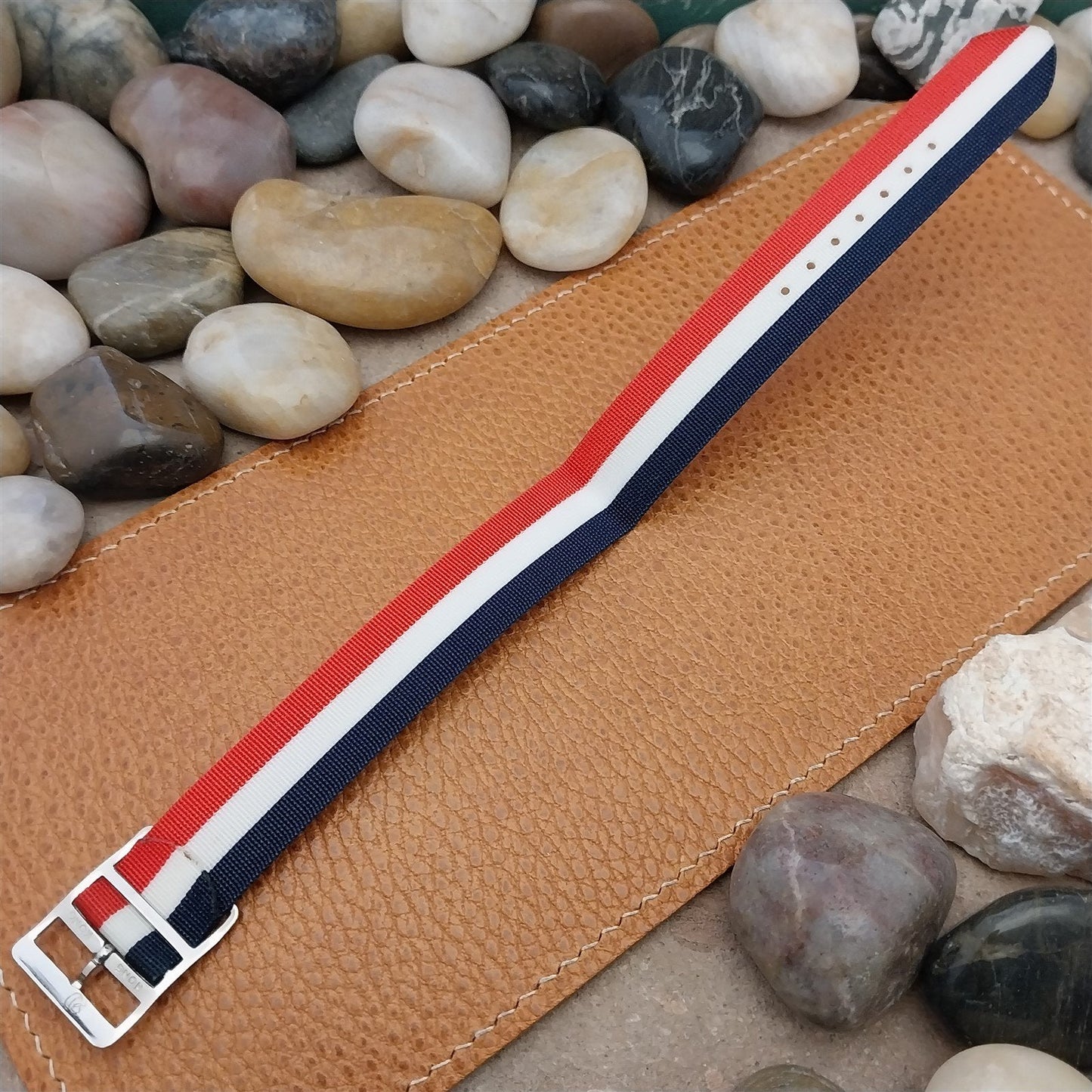 Vintage Perlon 18mm Red White & Blue Classic Single Pass 1960s Unused Watch Band