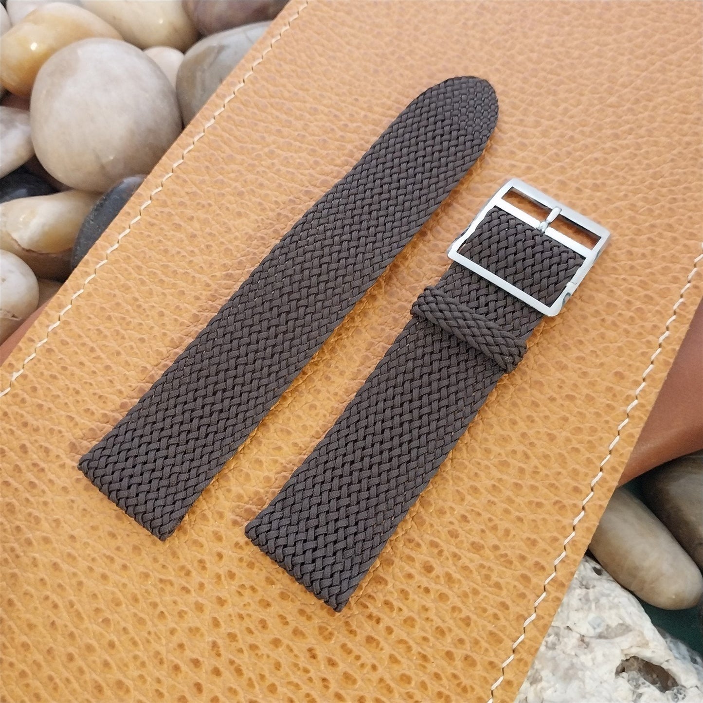 Vintage 20mm Braided Perlon Mesh Two-piece Brown Unused 1960s Classic Watch Band