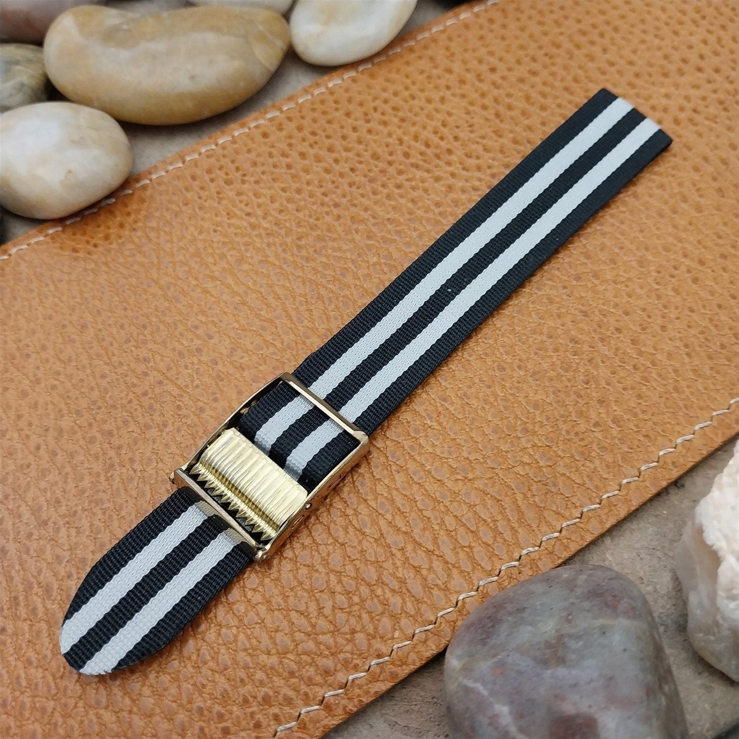 Vintage 18mm Striped Perlon Classic Single Pass Unused Field Watch Band