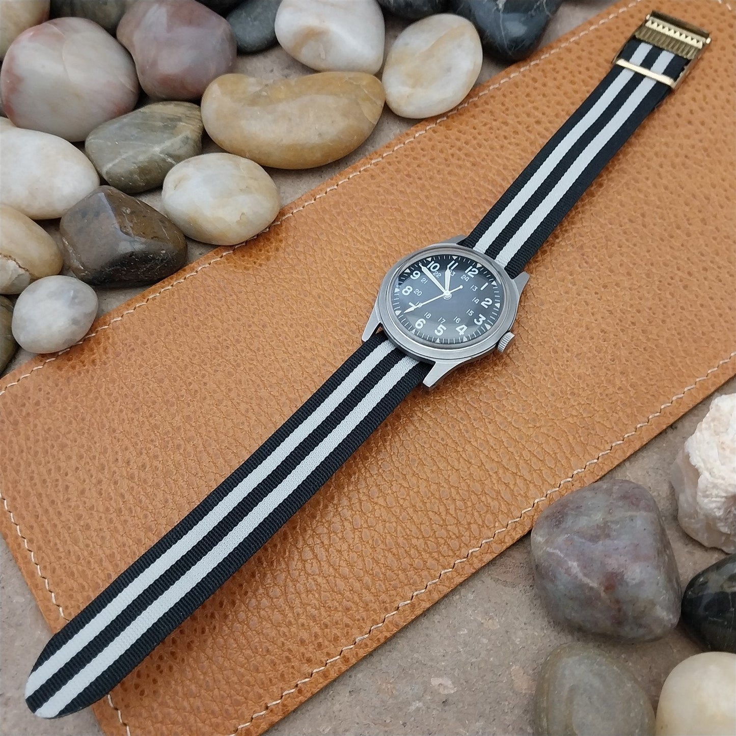 Vintage 18mm Striped Perlon Classic Single Pass Unused Field Watch Band