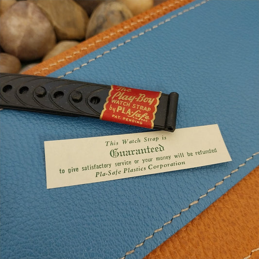 Vintage 5/8" Play Boy Pla-Safe Black Plastic Unused 1940s Classic Watch Band