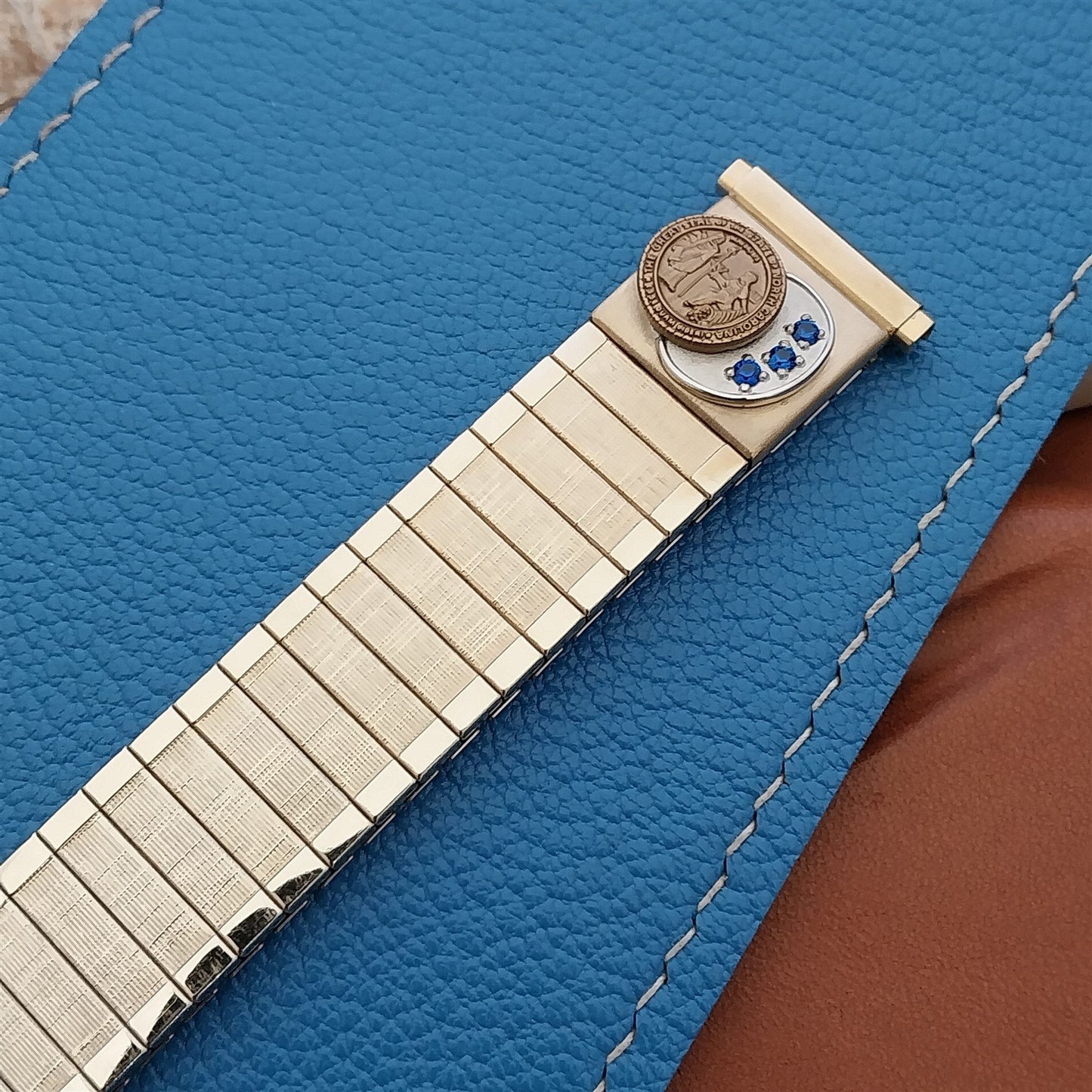 19mm 18mm 16mm Gold gf Speidel North Carolina State Seal nos Vintage Watch Band