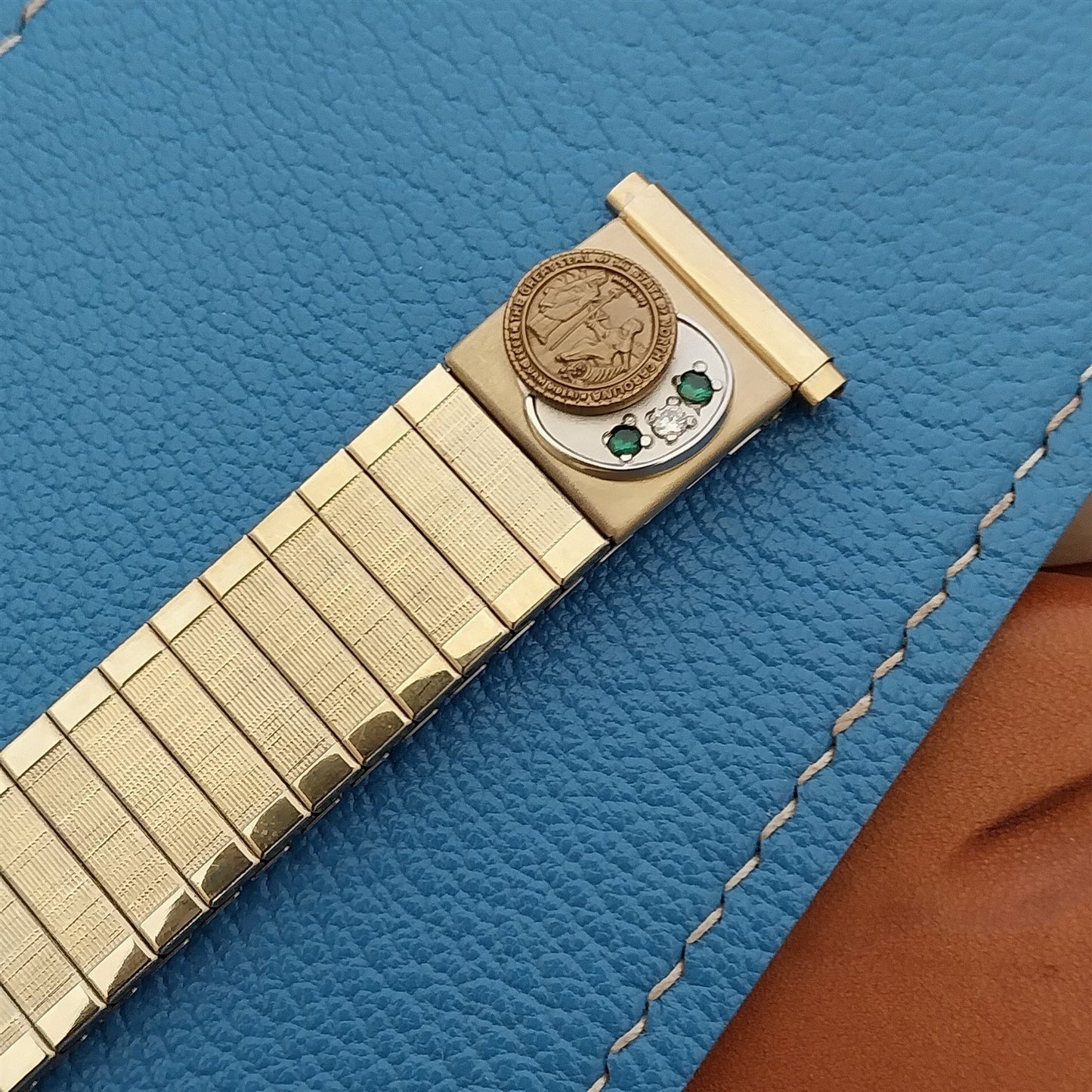 19mm 18mm Gold-Filled Speidel North Carolina Diamond& Emerald Vintage Watch Band