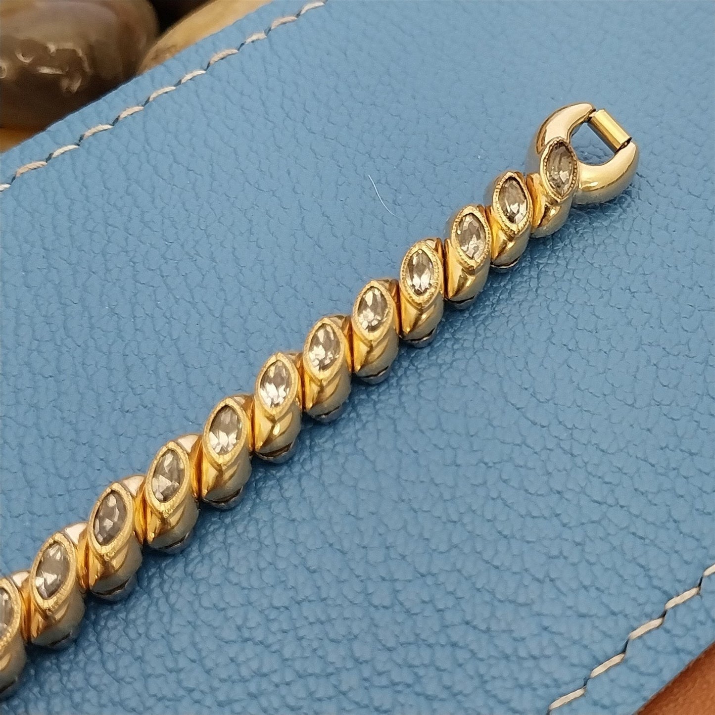 1950s Vintage Ladies Gold-Filled & Rhinestone Bretton Cocktail Watch Band