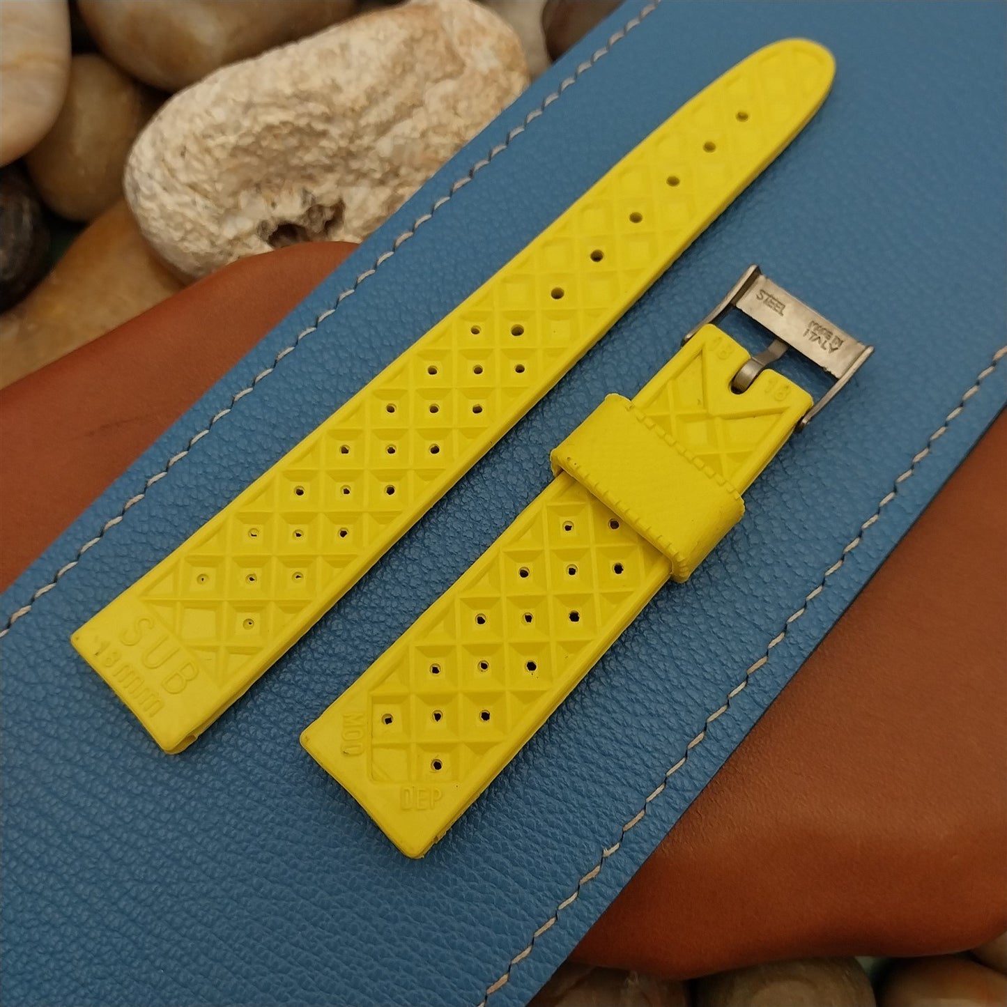 Vintage 18mm Swiss SUB Dive Yellow Strap Skindiver NOS Unused 1960s Watch Strap