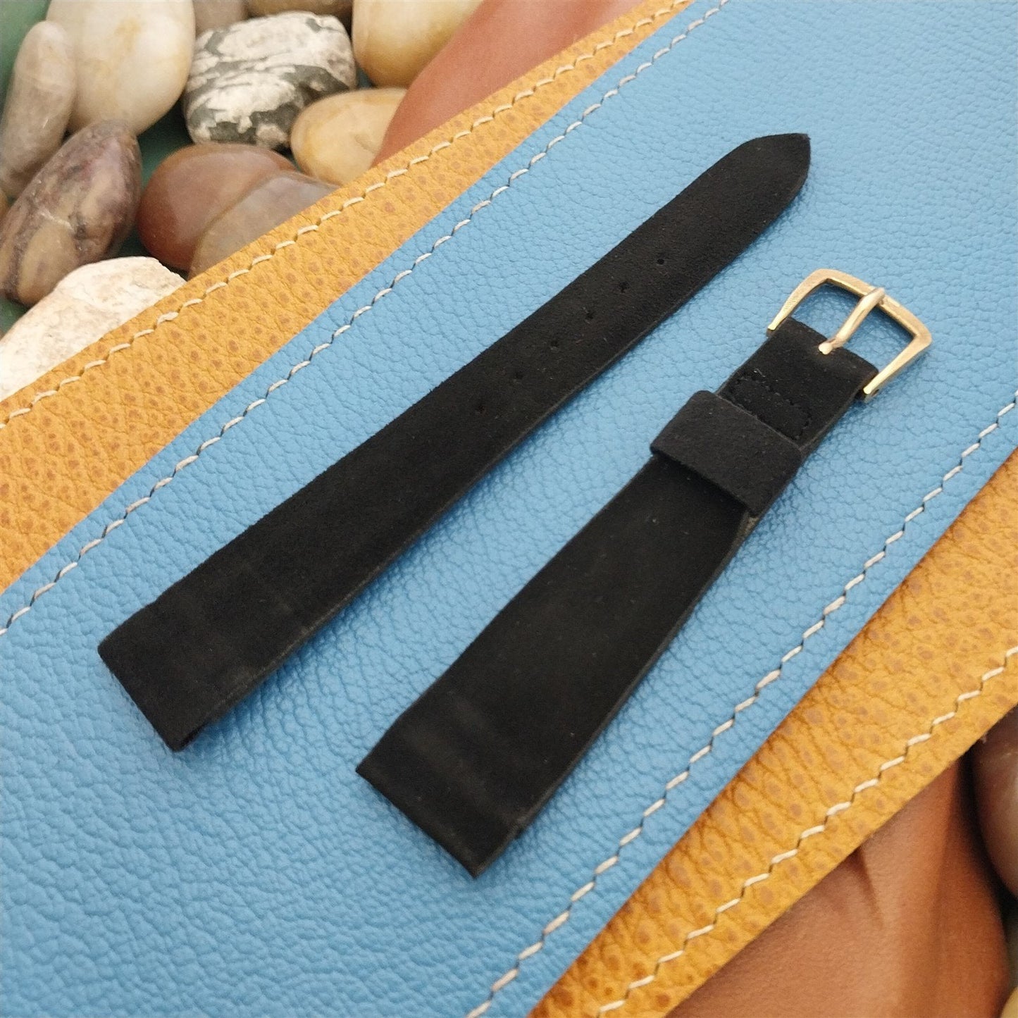 Kalbe Black Suede 17.2mm Tapered Unused Vintage Watch Band