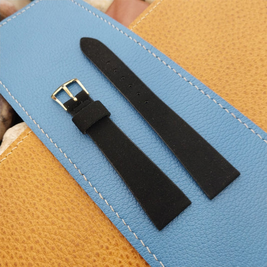 Speidel Black Corfam 17.2mm nos Vintage Watch Band & Gold-Tone Buckle