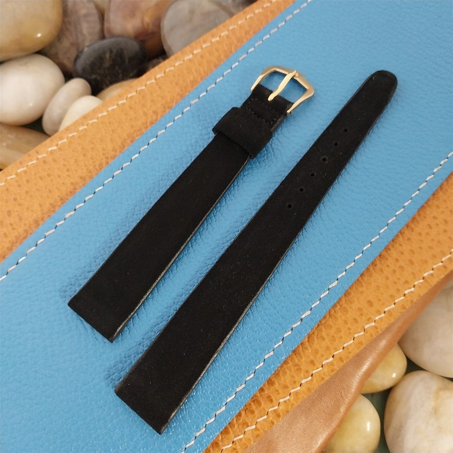 Vintage 16mm JB Champion Long Black Tapered Suede Unused 1960s Watch Band