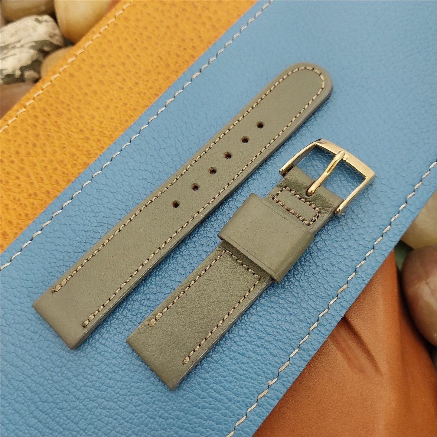 1950s Vintage 5/8" Short 1-Keeper Gray Cowhide Leather Classic Unused Watch Band
