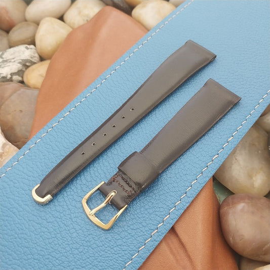 Speidel 11/16" Brown Calf nos Unused Vintage Watch Band & Yellow Buckle