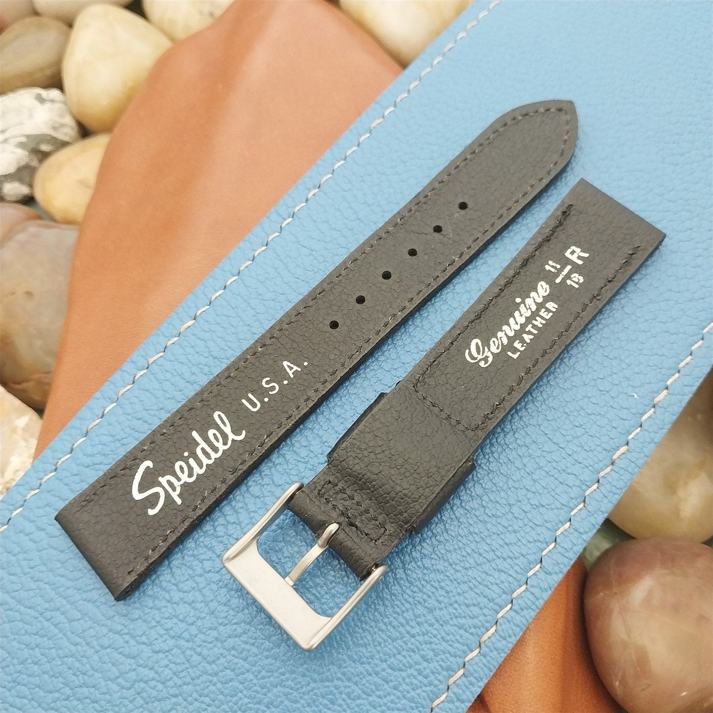 11/16" Speidel Saddle Leather & Bead Blasted Buckle 1960s-70s Vintage Watch Band