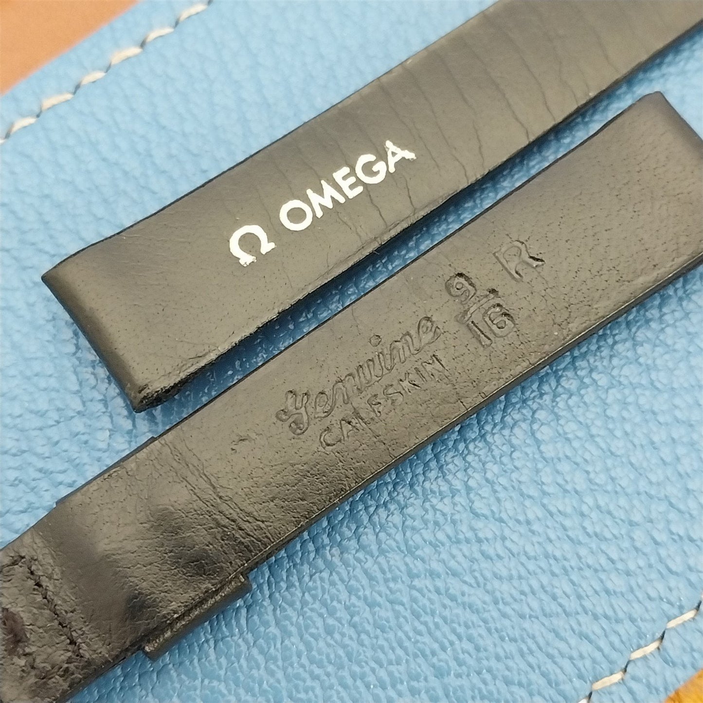 Vintage Omega 14mm Tapered Black Calf Leather Classic nos Unused Watch Band