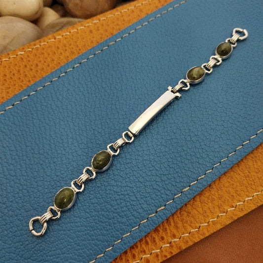 Cocktail Watch Band White Gold-Filled & Genuine Jade Stone Ladies 1960s Vintage