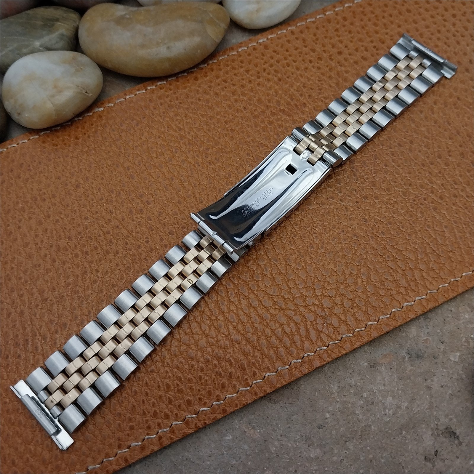 Solid 14k Gold & Stainless Steel JB Champion 1970s Vintage Watch Band