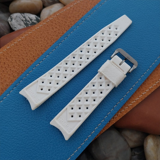 NOS 18mm Swiss Tropic Diver White Curved End Old-Stock nos Vintage Watch Band