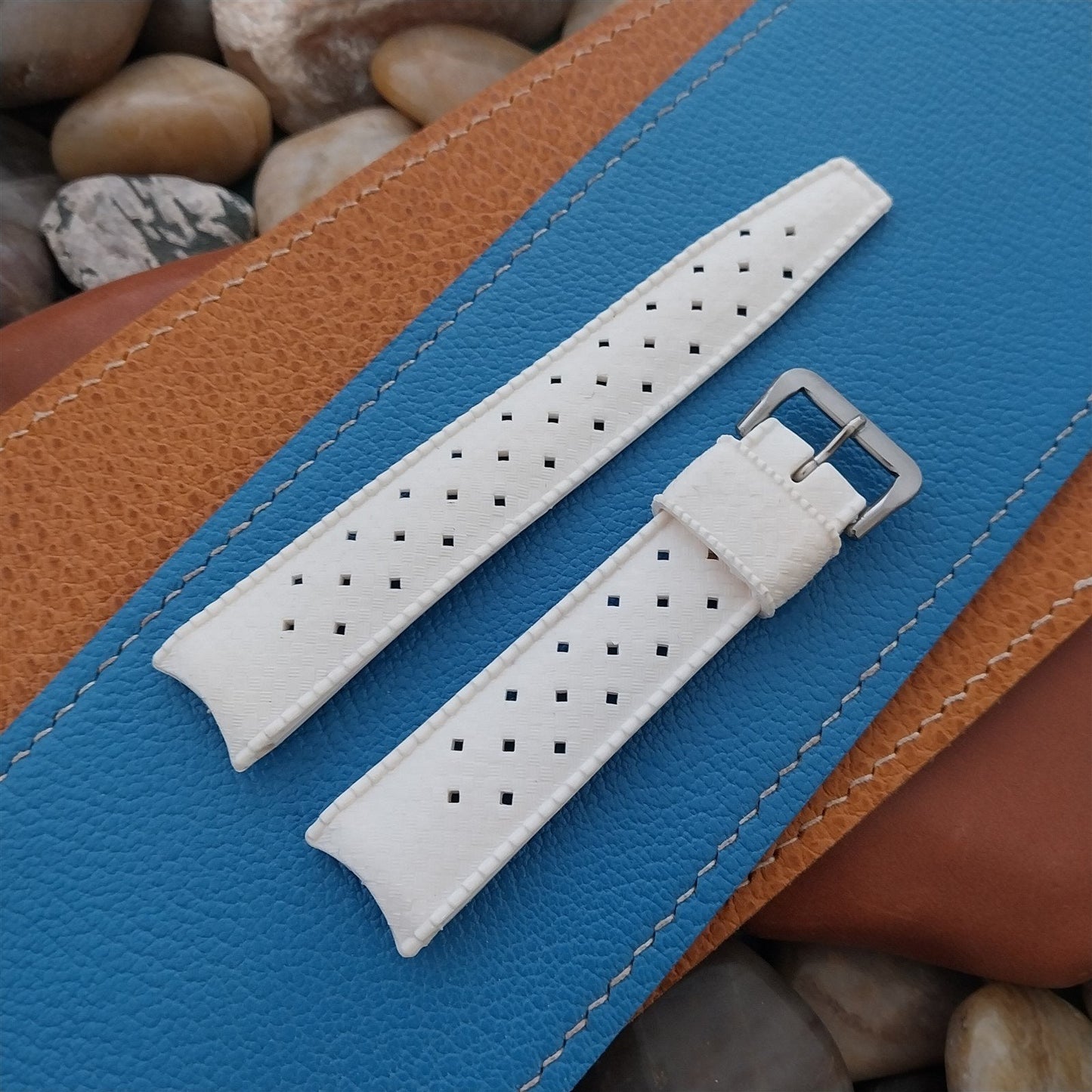 NOS 18mm Swiss Tropic Diver White Curved End Old-Stock nos Vintage Watch Band