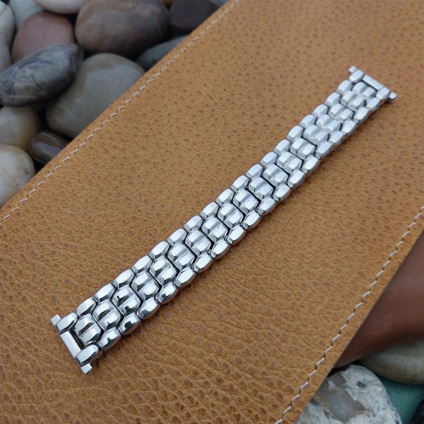 1950s Vintage 19mm 18mm Cobblestone Speidel White Gold-Filled Classic Watch Band