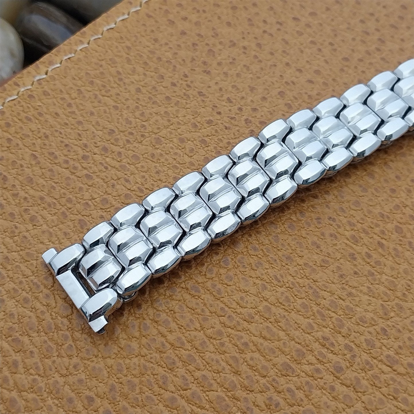 1950s Vintage 19mm 18mm Cobblestone Speidel White Gold-Filled Classic Watch Band