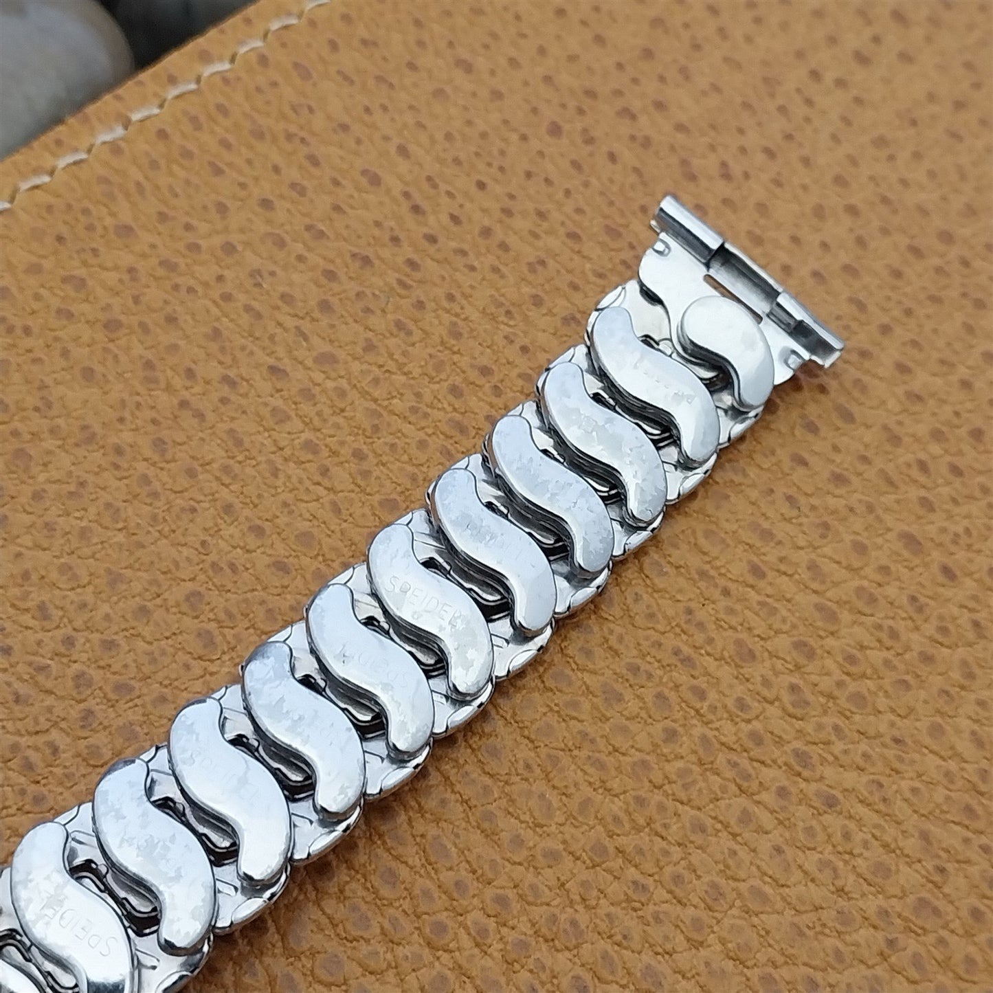 1950s Vintage 19mm 18mm Cobblestone Speidel White Gold-Filled Classic Watch Band