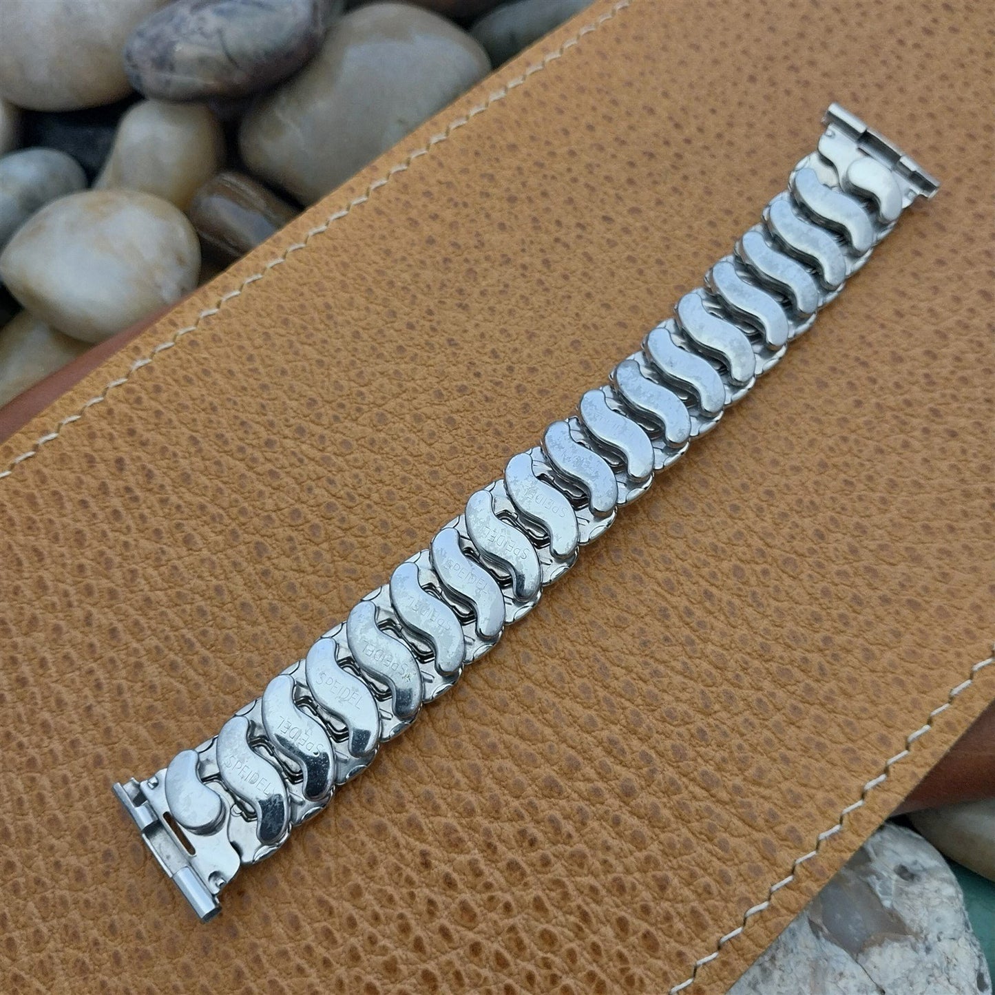 1950s Vintage 19mm 18mm Cobblestone Speidel White Gold-Filled Classic Watch Band