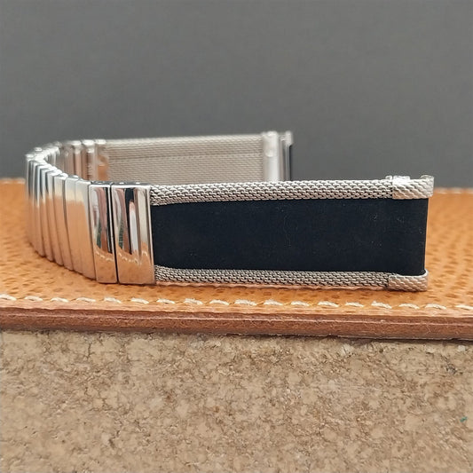 17.2mm Stainless Steel & Black Corfam JB Champion Unused 60s Vintage Watch Band