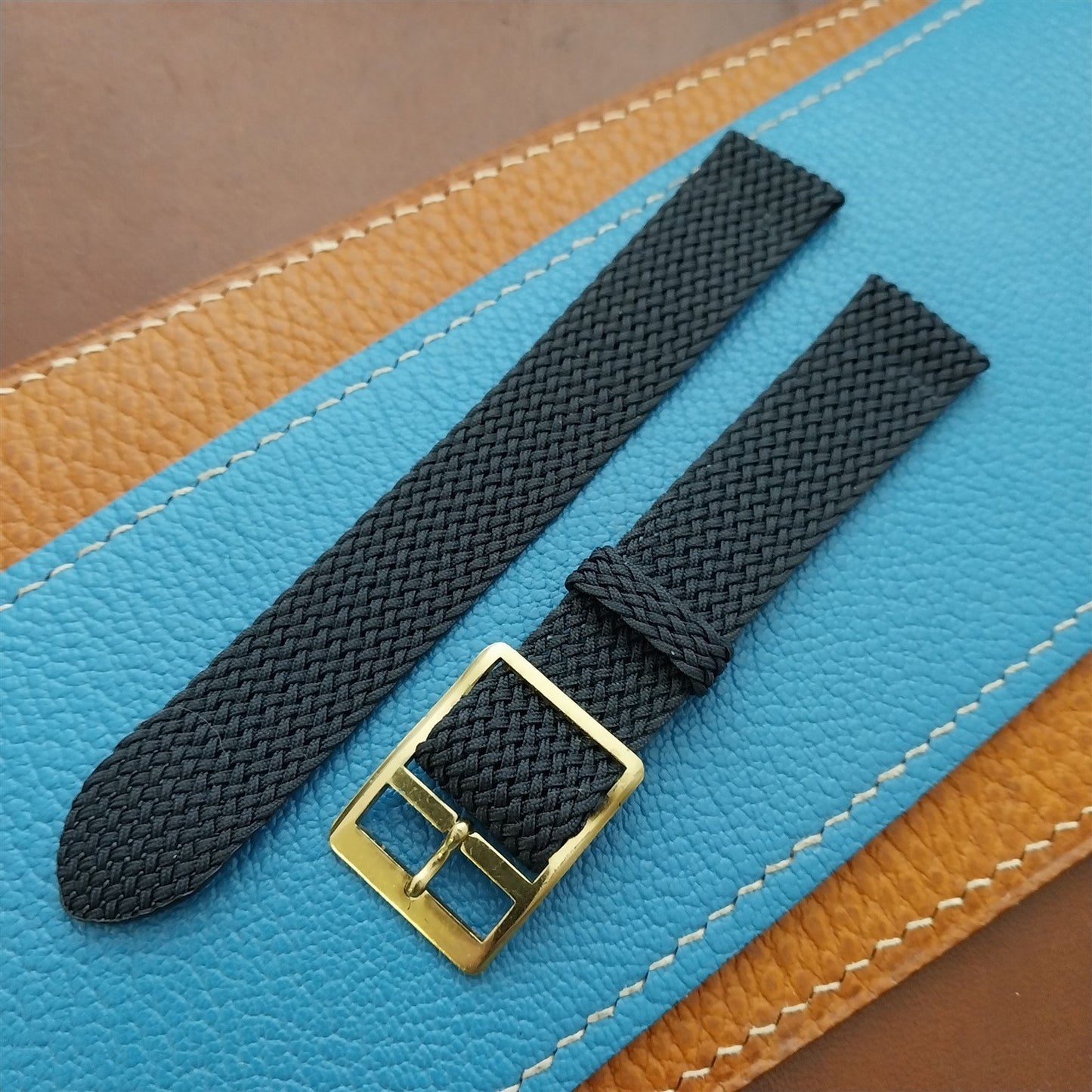 1960s Vintage Blue Perlon Mesh 16mm Classic 2-Piece Field Watch Strap