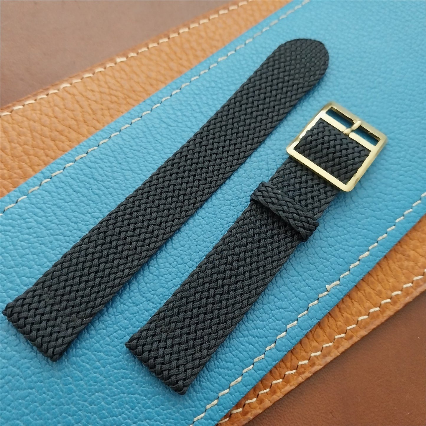 1960s Vintage Blue Perlon Mesh 16mm Classic 2-Piece Field Watch Strap