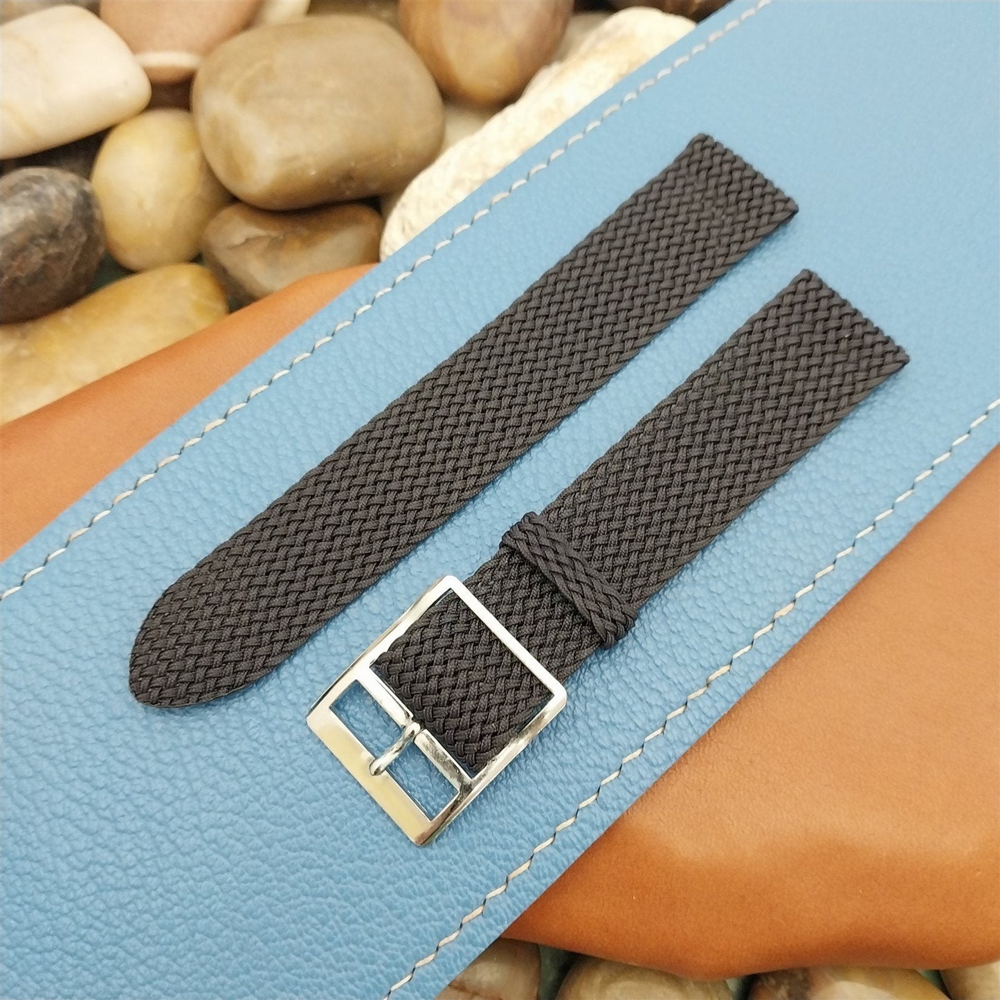 Vintage 18mm Blue Braided Perlon Two-piece Unused 1960s-1970s Classic Watch Band