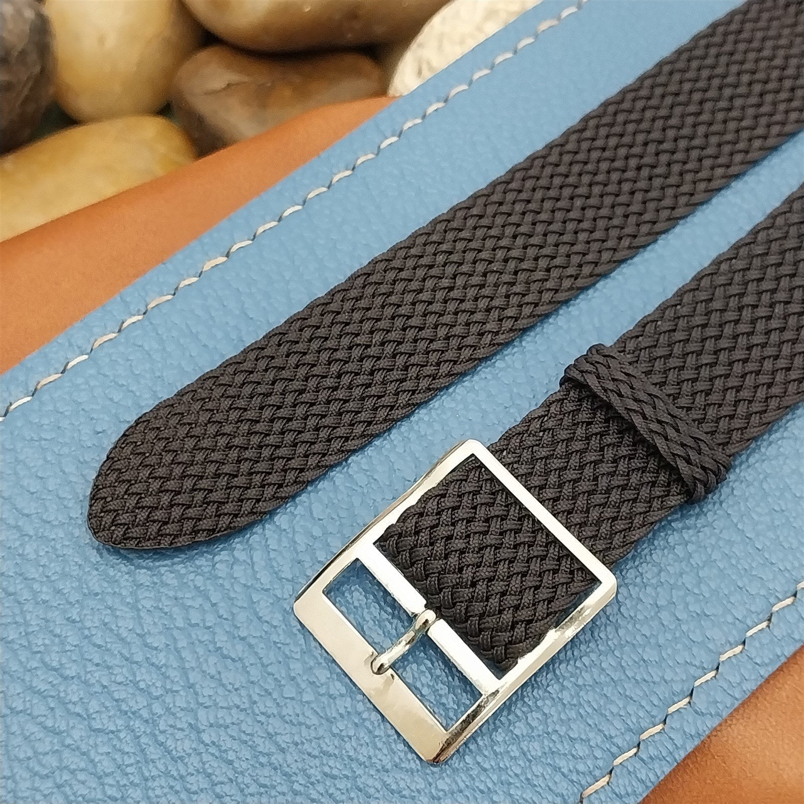 Vintage 18mm Blue Braided Perlon Two-piece Unused 1960s-1970s Classic Watch Band