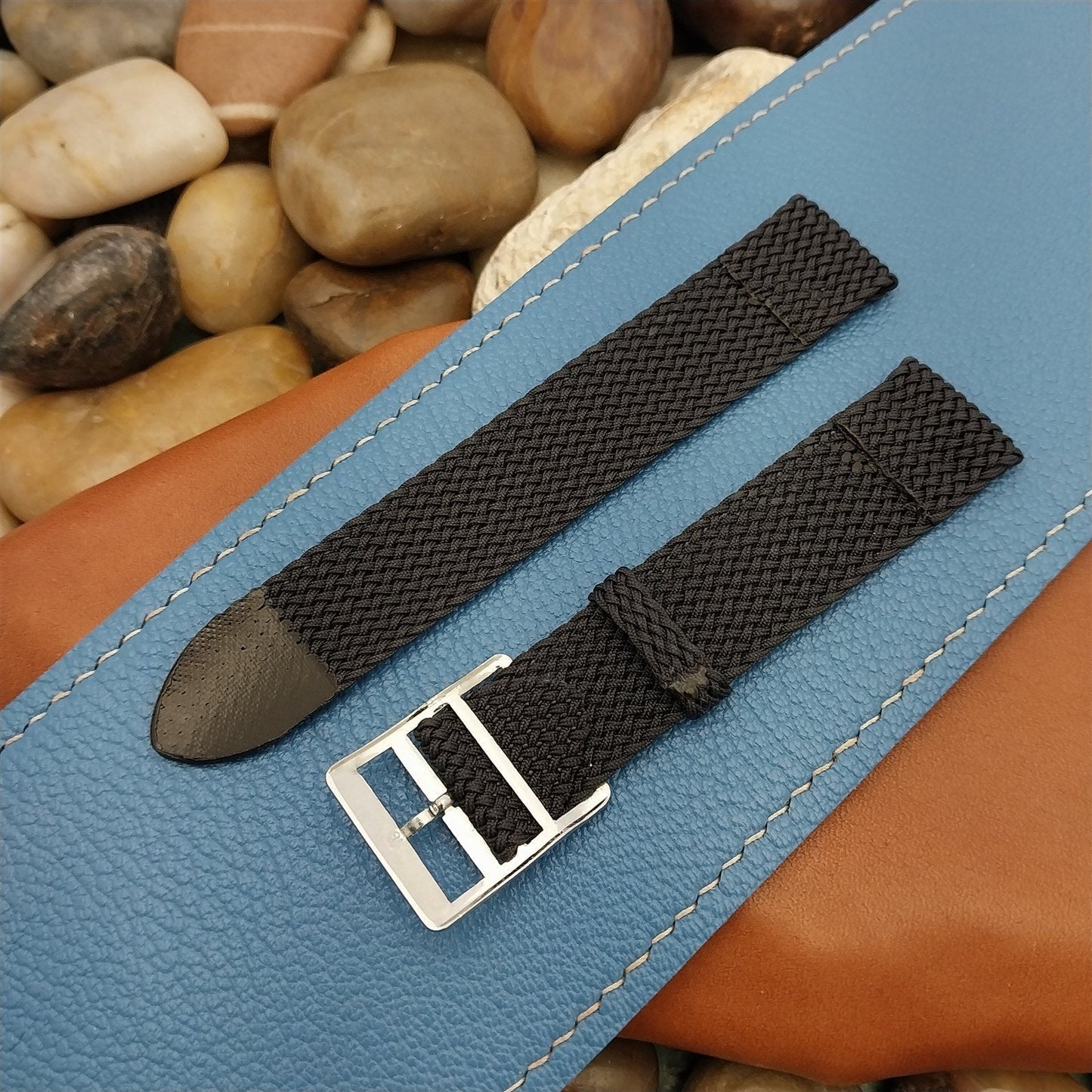 Vintage 18mm Blue Braided Perlon Two-piece Unused 1960s-1970s Classic Watch Band