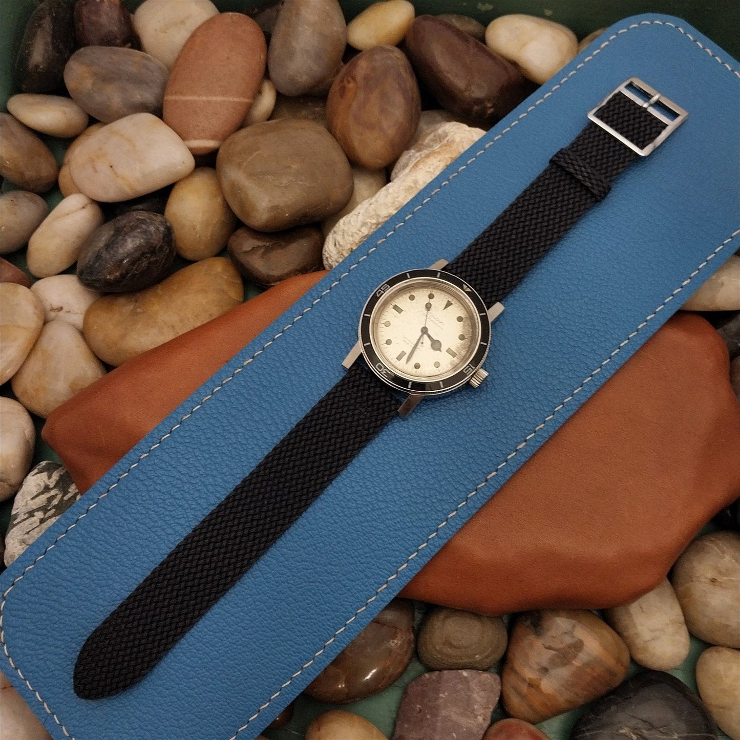 Vintage 18mm Blue Braided Perlon Two-piece Unused 1960s-1970s Classic Watch Band