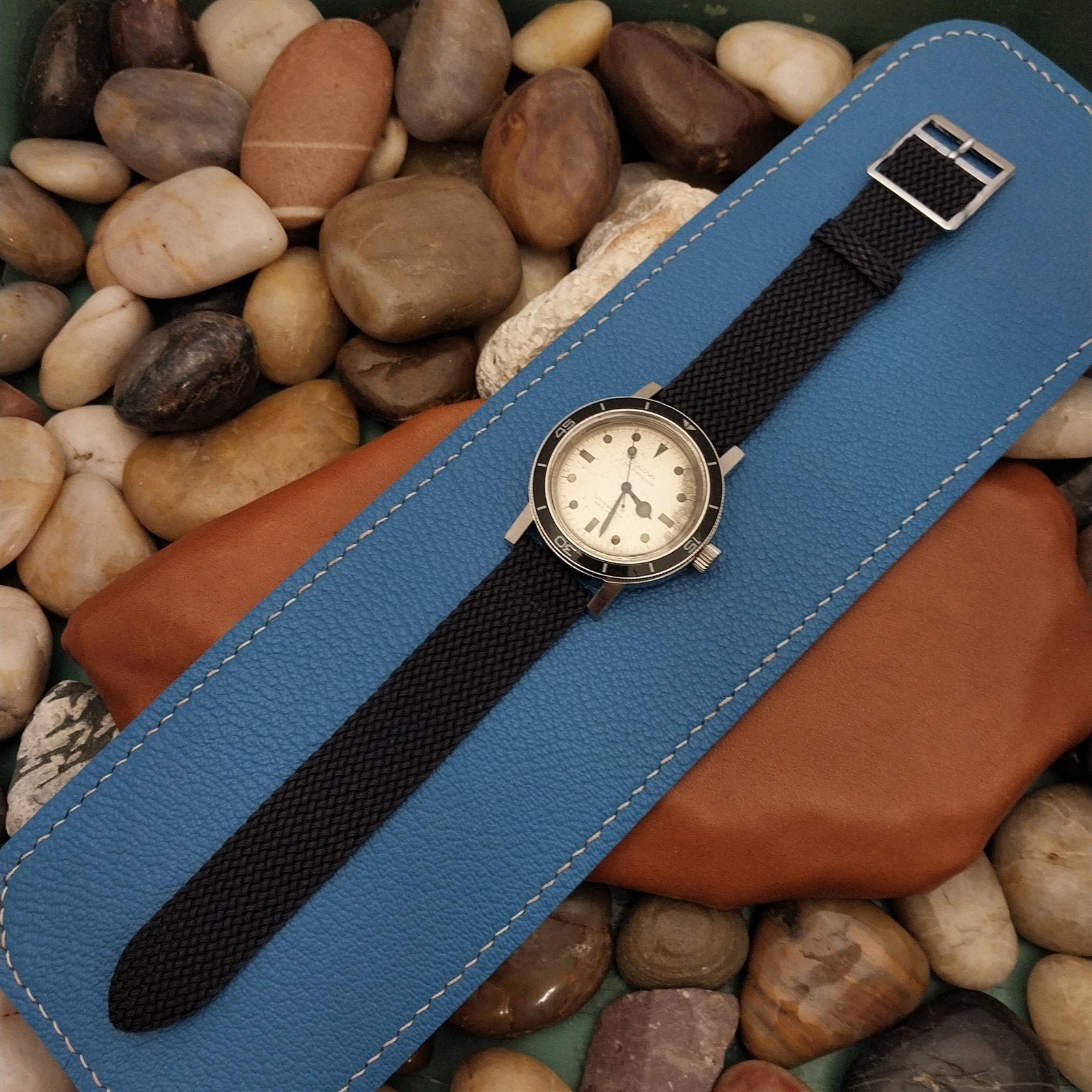 Vintage 18mm Blue Braided Perlon Two-piece Unused 1960s-1970s Classic Watch Band