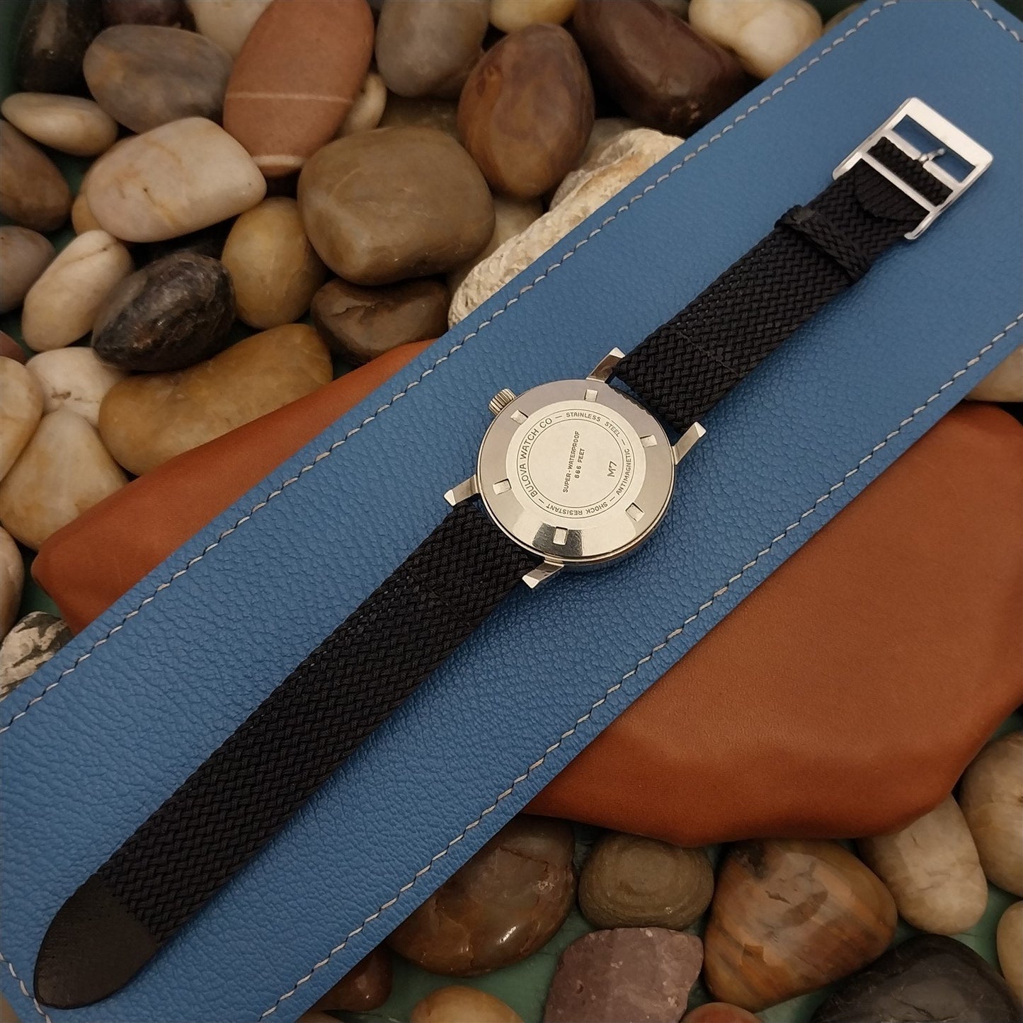 Vintage 18mm Blue Braided Perlon Two-piece Unused 1960s-1970s Classic Watch Band