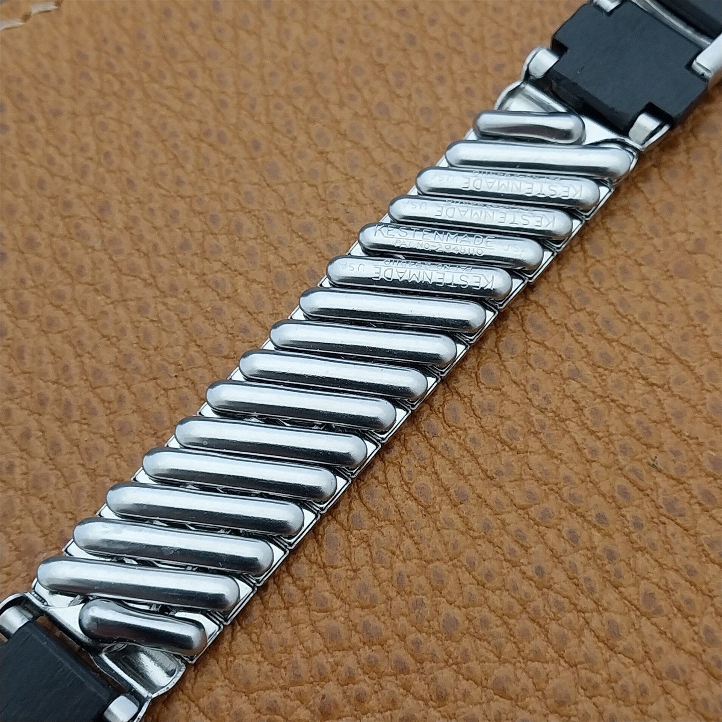 1950s 19mm 18mm Kestenmade Woodland Stainless & Wood Unused Vintage Watch Band