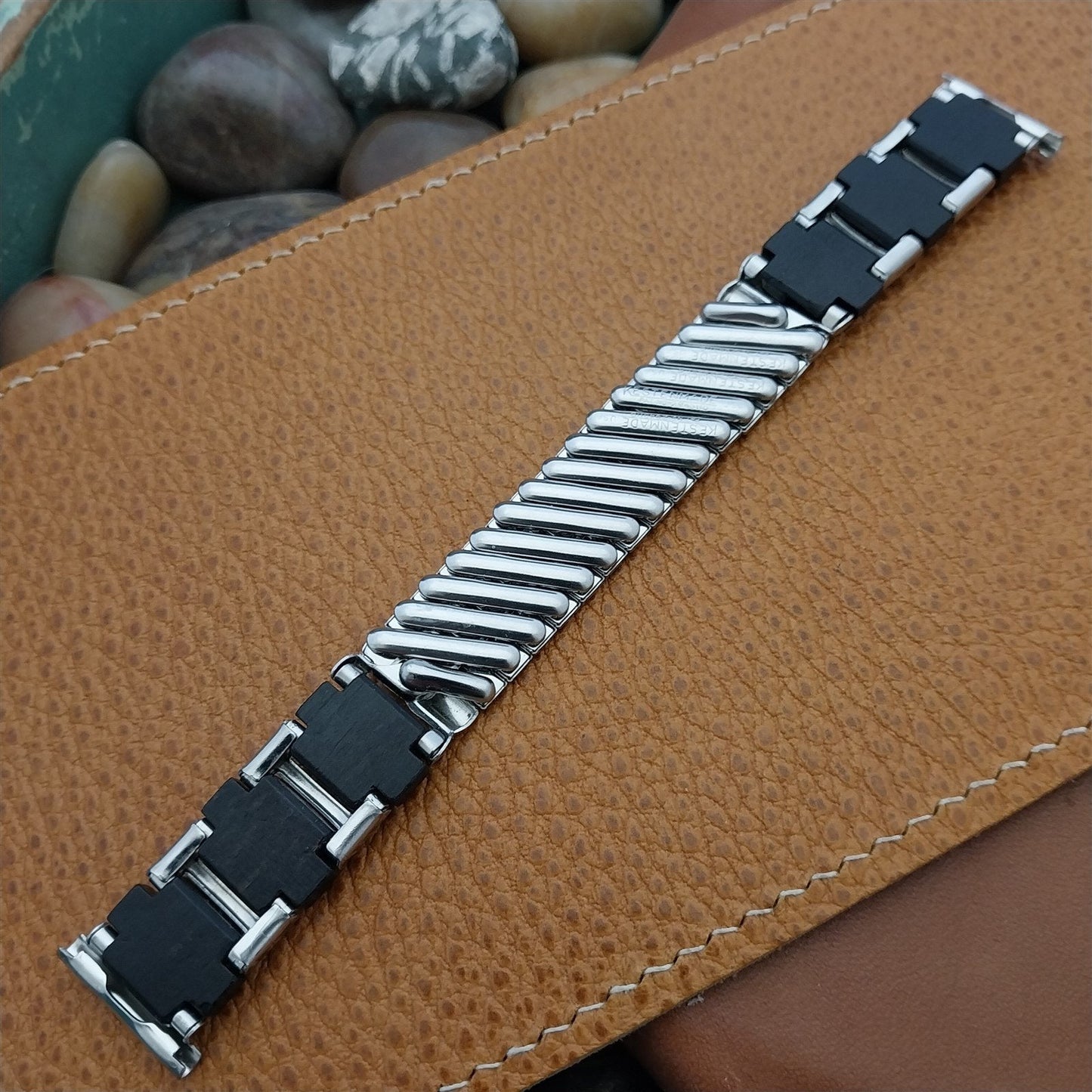 1950s 19mm 18mm Kestenmade Woodland Stainless & Wood Unused Vintage Watch Band