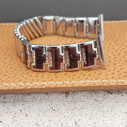 Classic Stainless Steel & Brown Alligator 1950s Kestenmade nos 50s Vintage Watch Band